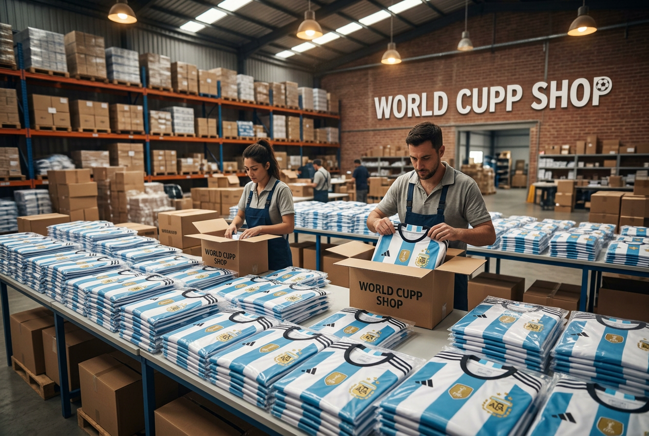 Depósito World Cup Shop con pedidos listos para enviar
